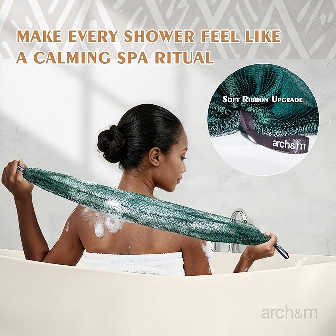 African Net Sponge Afro Scrub - Authentic African Wash Cloths Exfoliating Body Sponges for Showering Back Scrubber Exfoliator Shower Loofah for Body Care Bath Accessories Off-White by ARCH&M