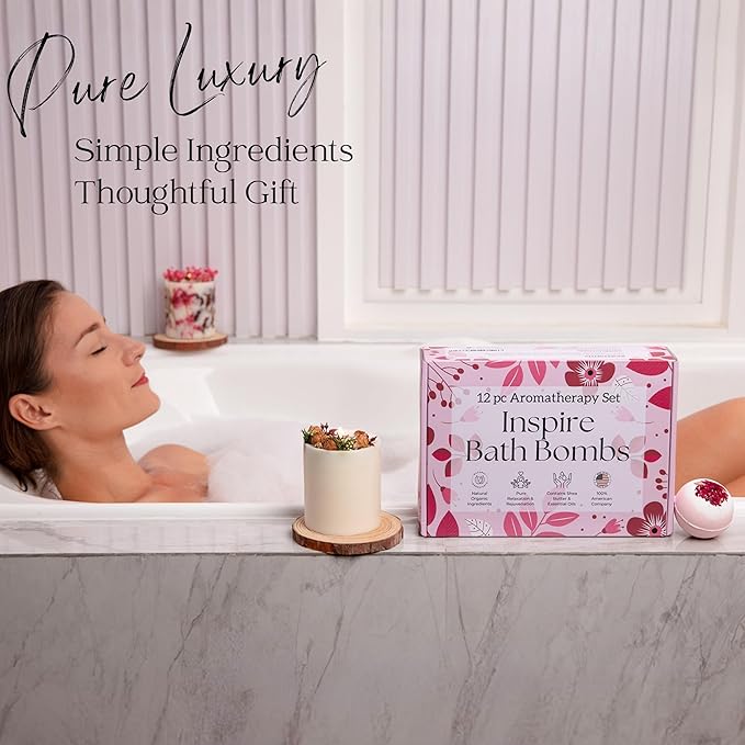 EvolutionUSA Inspire Bath Bombs for Women, 12 Gorgerous Flower Bath Bombs Topped with Dried Flowers, Luxurious Mother's Day Gift Set, Brithday Gift, Easter Gift or for Creating Lush Self Care Moment