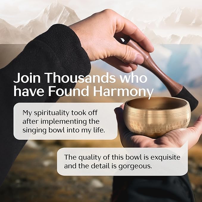 Tibetan Singing Bowl Set with Case – Authentic Plain Design – Meditation Bowl & Sound Bowl with Cushion, Mallet & Guide – Sound Bath Instruments – Yoga Meditation Kit