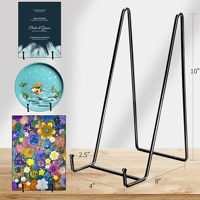 Birity 5PACK 10 Inch Square Black Metal Display Stands Plate Holder Display Stands for Picture, Decorative Plate, Book, Photo Easel, Artistic Work,Decorative Plate,Photo and Platter,Tabletop Art