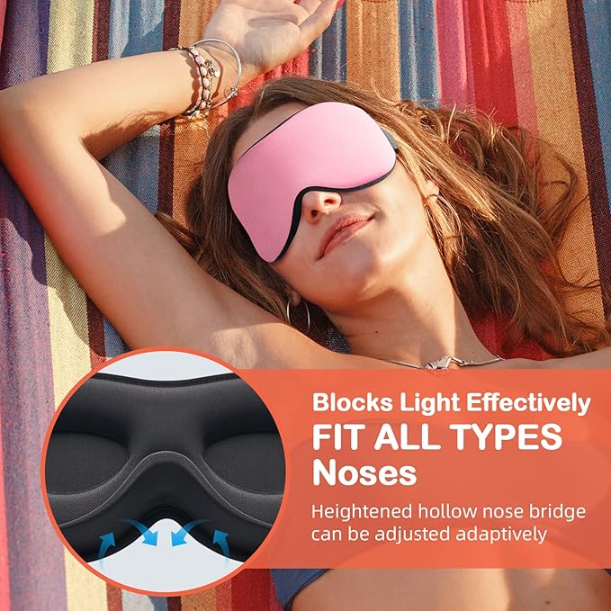 INNELO 3D Contoured Sleep Mask for Side Sleepers, 100% Light Blocking Sleeping Mask for Men & Women, Soft, No Pressure on Eyes, Airplane Blindfold for Travel, Night Eye Cover for Nap, Yoga, Pink