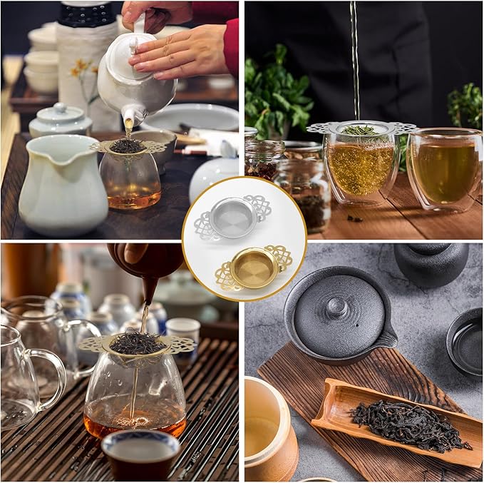2 Pack Tea Strainers with Drip Bowls Stainless Steel Mesh Tea Infusers Loose Leaf Tea Filter with Handles Tea Steeper for Tea Juice Coffee Drinks, Gold & Silver