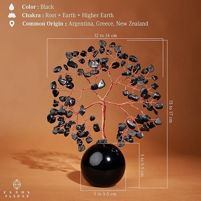 Crystal Tree of Life Birthday Gifts for Women, Mom Black Obsidian Healing Crystals Tree for 7 Chakra Balance, Reiki Healing, Positive Energy, Good Luck, Money, Meditation, Home and Office Desk Decor