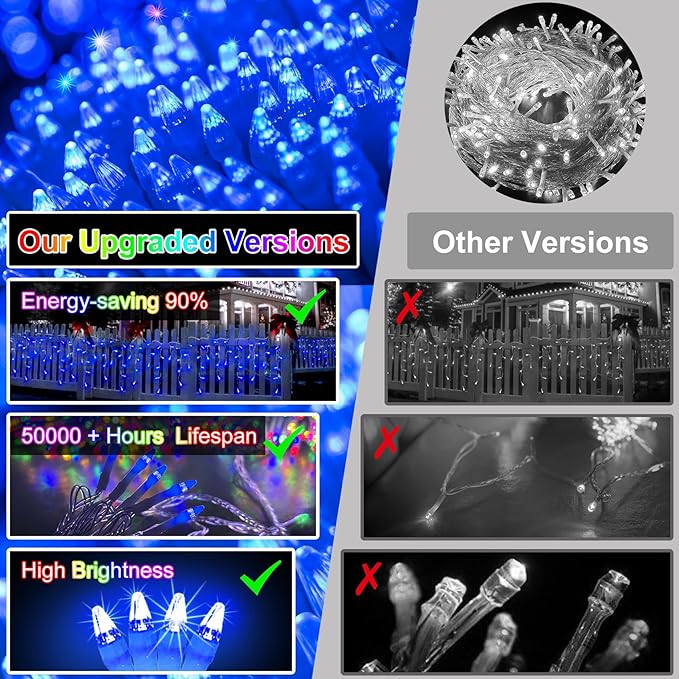 82FT 810 LED Outdoor Christmas Lights - 180 Ice Drops, 12 Pro Modes with Timer Memory & Brightness, Waterproof Hanging Ice String Light for Holiday Wedding Garden Fence House Decor (Blue)