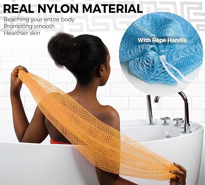African Net Sponge Authentic - 2 Pieces Exfoliating Body Scrubber Bath Sponge Babyblue&Orange - Back Scrubber Washcloth for Shower - Real African Scrub Exfoliator Body Care Bathing Accessories