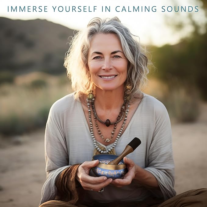 Handmade Tibetan Etched Singing Bowl Set with Case – Meditation Bowl & Sound Bowl with Cushion, Mallet & Guide – Ancient Tibetan Meditation Bowl for Therapy – Spiritual Decor Enhancements