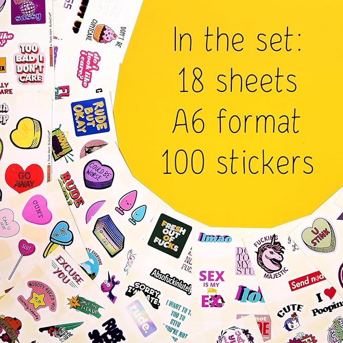 BulbaCraft 100Pcs Funny Rude Stickers for Adults, Crude Humor Stickers - Rude Gifts for Women, Gifts for Women & Men