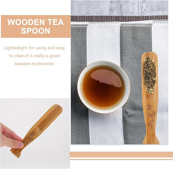 Yardwe Bamboo Wooden Tea Spoon, Compact Fishtail Shaped Scoop for Tea, Coffee, Sugar, Condiments, Ideal Teaware Accessory for Home, Office, Restaurant, 6.49 X 1.18 X 0.47 Inch