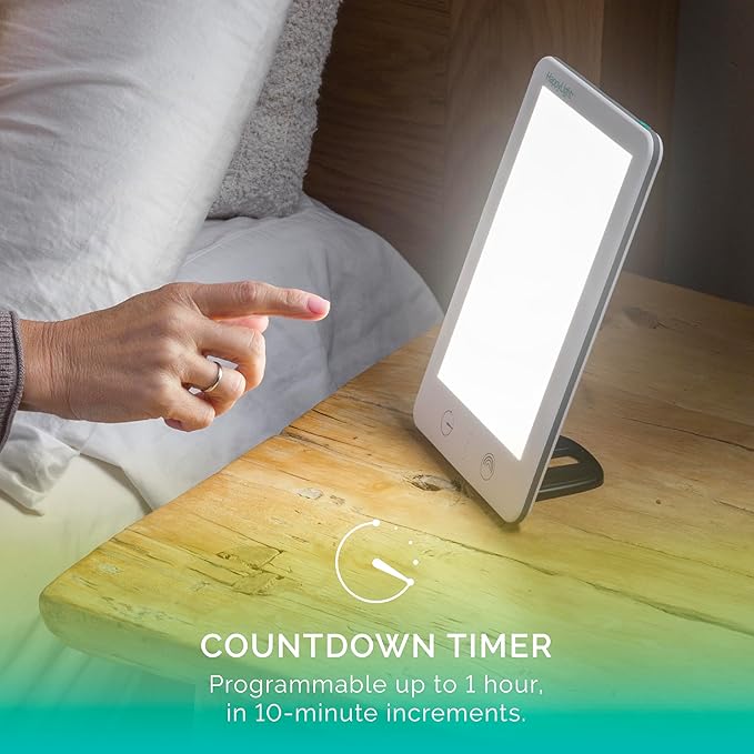 Verilux HappyLight Lumi Plus - Light Therapy Lamp with 10,000 Lux, UV-Free, LED Bright White Light with Adjustable Brightness, Countdown Timer, & Detachable Stand - Boost Mood, Sleep, and Focus