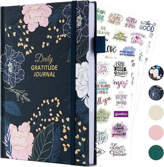 Gratitude Journal with 4 Inspirational Stickers: Undated Daily Gratitude Journal for Women and Men - More Happiness, Affirmation, and Mindfulness in A Few Minutes with Prompts & Quotes (Peony)