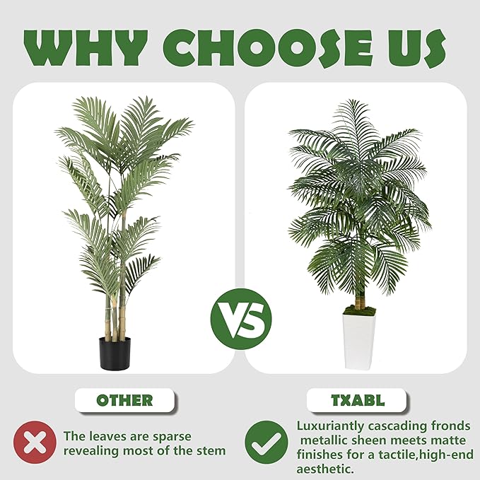 Artificial Palm Tree Indoor Plant Tall Fake Tropical Palm Tree in Pot with Real Bark Design Faux Areca Palm Tree for Home Office Living Room Bedroom Farmhouse Modern Outdoor Decor (21 Leaves 6 FT)