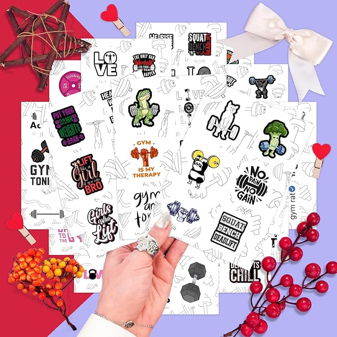 BulbaCraft 100Pcs Gym, Workout and Weightlifting Stickers for Water Bottle & Laptop - Workout Gifts for Women, Mom - Waterproof Vinyl Decals, Fitness Stickers, Gifts for Women & Men