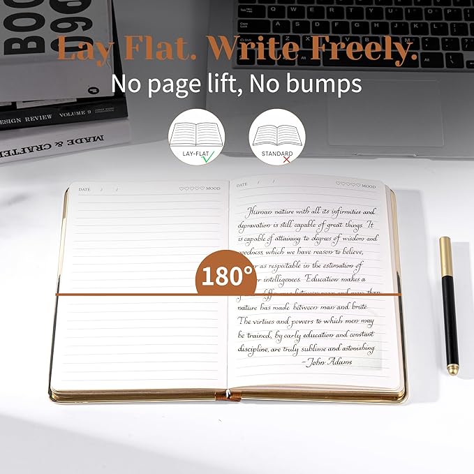 CAGIE Elegant Gold-Edged Journal for Women – Aesthetic Vegan Leather A5 Notebook, 256 Pages 100GSM Thick Paper Hardcover Diary, Gift Journals for Writing