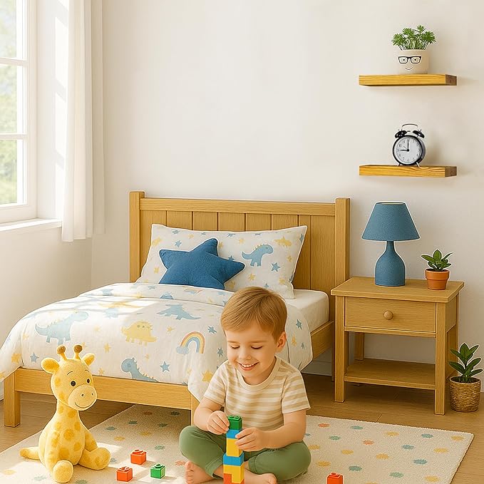 BGMG Wood Floating Shelves for Wall 12 inch Set of 2, Rustic Wooden Wall Mount Shelves for Living Room Bedroom Kitchen Farmhouse-12x6.7x1.25 inch- Gold Oak