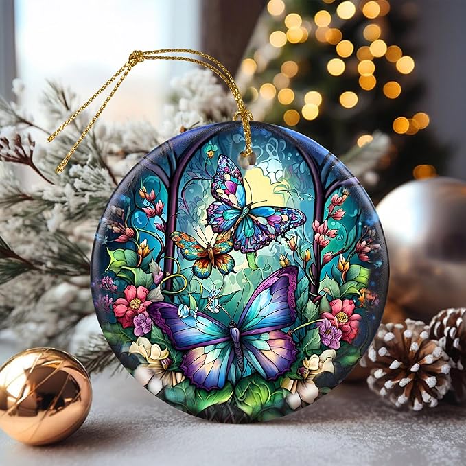 Butterfly Christmas Ornaments, Touber Christmas Hanging Ornament, Christmas Tree Ornaments, Holiday Decor, Gifts for Butterfly Lovers, Butterflies Theme Gift - Pattern A