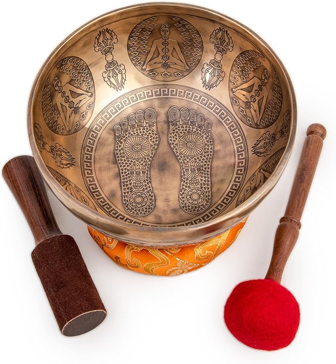 Large Tibetan Singing Bowl Set - 8.5" Master Healing Grade For Sound Bath Chakra 7 Metal Meditation Yoga By Himalayan Bazaar
