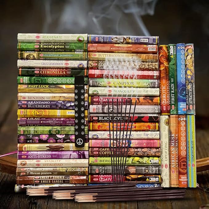 Hem Incense Sticks Variety Pack of 12 Randomly Selected Hexa Fragrances and Incense Stick Holder Bundle Total 240 Sticks