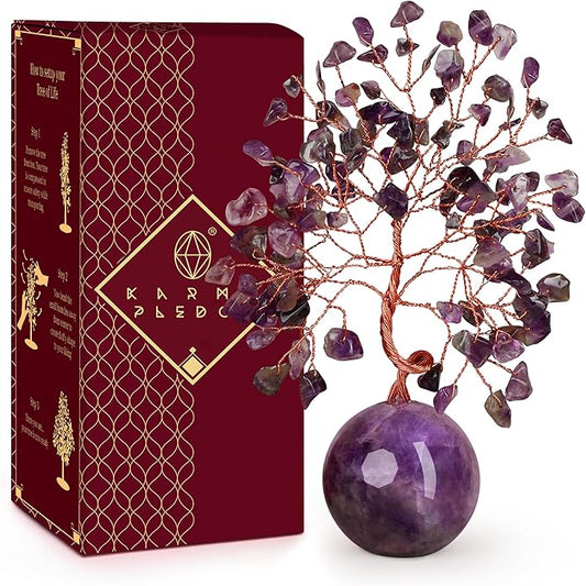 Amethyst Crystal Tree of Life Office Desk Decor, 7 Chakra Reiki Healing, Feng Shui Bonsai Home Decoration Tree for Positive Energy, Money, Good Luck, Yoga, Meditation, Spiritual Gifts for Women