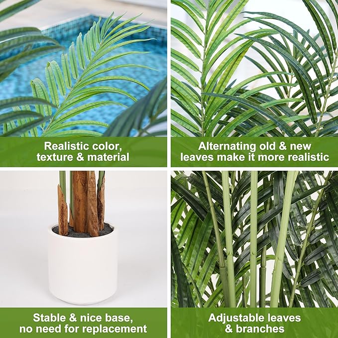 Artificial Palm Tree 7.2Ft Tall Large Fake Plant Indoor Decorative Faux Silk Green Potted Plants for Office Living Room Outdoor Home Decor (2 Pack)