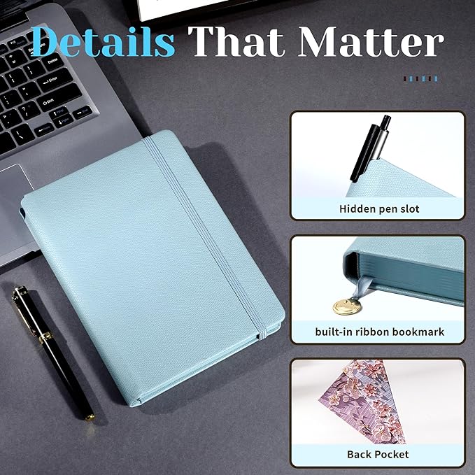 CAGIE Textured Hardcover Lined Journal for Women and Men, A5 Leather Journal Notebook with 256 Pages, 100GSM Paper – College Ruled Journaling Notebook for Writing, Work, School, Daily Diary