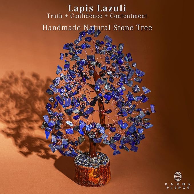 Crystal Tree of Life Lapis Lazuli Healing Crystal Trees for Home & Office Decor, Handmade Crystal Money Bonsai Trees for Positive Energy, Good Luck, Christmas Decor, Birthday Gifts for Women, Mom