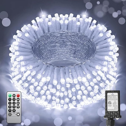 380LED 125FT Cool White Christmas Lights, Extra Long Outdoor String Lights Waterproof, Timer & Memory, 8 Modes Dimmable Plug in Fairy for Classroom Decor Outside Tree Wedding Patry