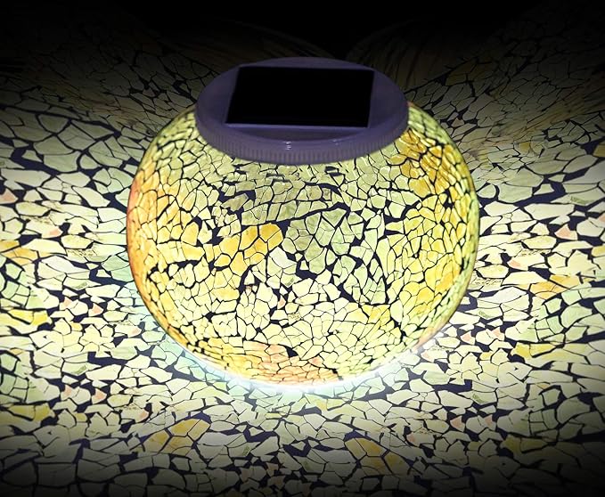 Color Changing Solar Powered Glass Mosaic Ball Led Garden Lights, Rechargeable Solar Table Lights, Outdoor Waterproof Solar Night Lights Table Lamps for Decorations, Ideal Gifts