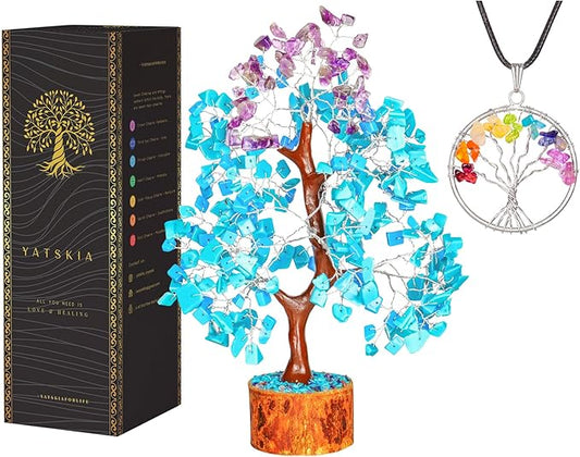 YATSKIA Turquoise and Amethyst Crystal Tree of Life - Gemstones and Crystals - Crystal Decor - Good Luck Gifts