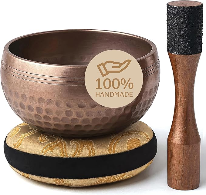 Tibetan Singing Bowl Set – Authentic Plain Design – Sound Bowl & Meditation Bowl with Cushion, Mallet & Guide – Sound Healing Bowls – Yoga Accessories for Relaxation – Therapeutic Harmony