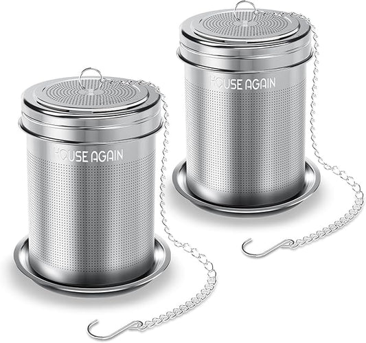 House Again 2 Pack Tea Infuser, Extra Fine Mesh Tea Infusers for Loose Tea, 18/8 Stainless Steel Tea Strainer with Extended Chain Hook, Tea Steeper for Brew Tea, Spices & Seasonings