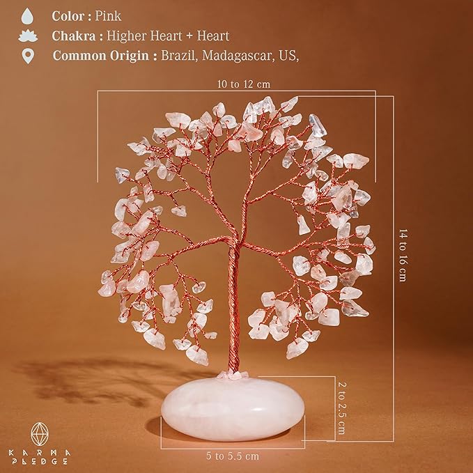 Rose Quartz Crystal Tree of Life Birthday Gifts for Women, Mom, Aesthetic Home Decoration, Office Desk Decor, Bonsai Feng Shui Chakra Tree for Positive Energy, Good Luck, Money, Reiki Healing Stone