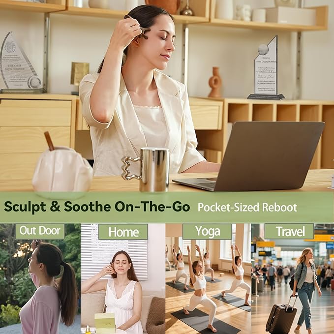 Gua Sha Tool for Face & Body, Christmas Gifts for Womon, 4 in 1 Sandalwood Guasha, Lymphatic Drainage,Jaw Lifting & Nose Sculpting, Head Massage Comb for Stress Relief,Home Office Self Care