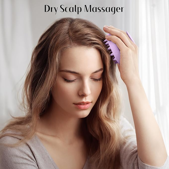 HEETA Scalp Scrubber Shampoo Brush, Scalp Massager Tool for Hair Growth, Soft Silicone Bristles for Dandruff Removal Wet Dry Use Women Men Kids Pet, Fit All Hair Types Care, Purple