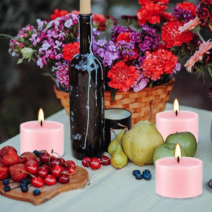 Rose Scented Candle Tealight Candles in Clear Cup, 8 Hours Consistent Smkless Clean Burning, Great for Holiday, Wedding, Spa, Emergency and Home Decoration（Pink，50 Pack）