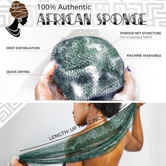 Afro Scrubber African Net Sponge - 2 Pieces Authentic African Wash Cloths - Exfoliating Body Sponges for Showering Forest & BabyPink - Back Scrub Exfoliator Shower Loofah for Body Bath Accessories