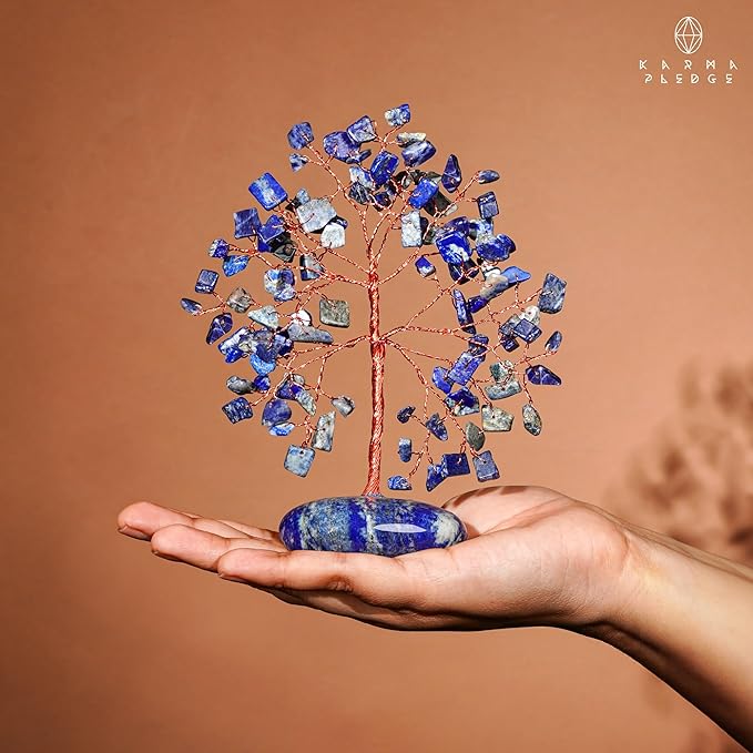 Crystal Tree of Life Home and Office Feng Shui Decor, Lapis Lazuli Healing Crystal Handmade Bonsai Tree for Positive Energy, Good Luck, Money, Christmas Decor, Birthday Gifts for Women, Mom