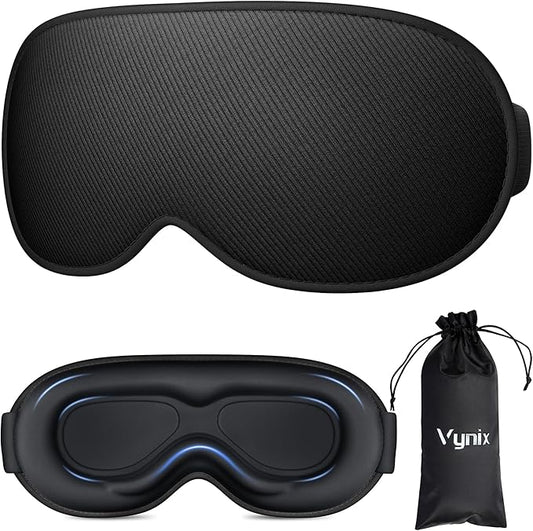 Sleep Mask for Men Women - 100% Blackout Eye Masks for Sleep, Zero Pressure 3D Sleeping Mask, Adjustable Light Blocking Eye Cover Blindfold for Travel, Nap, Night Work, Office - Black