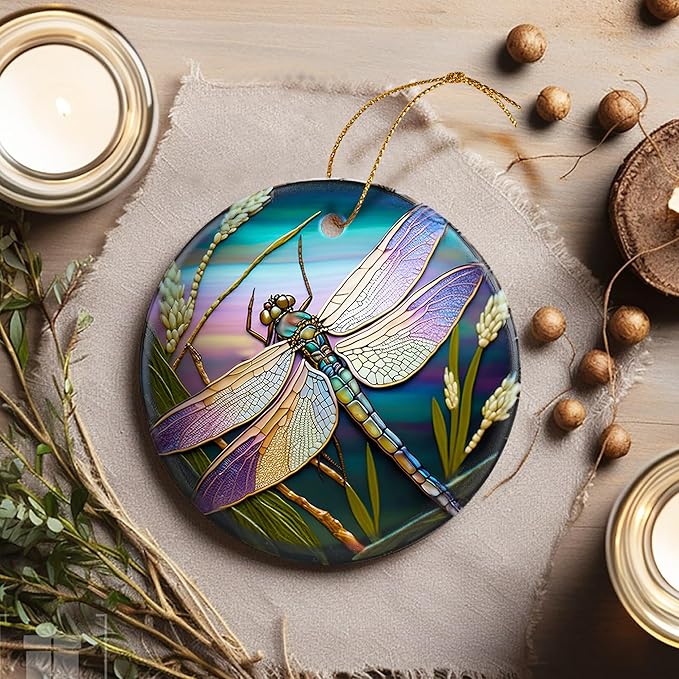 Touber Dragonfly Hanging Ornament - Christmas Tree Decor for Dragonfly Lovers - Pattern C