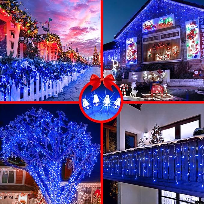 82FT 810 LED Outdoor Christmas Lights - 180 Ice Drops, 12 Pro Modes with Timer Memory & Brightness, Waterproof Hanging Ice String Light for Holiday Wedding Garden Fence House Decor (Blue)