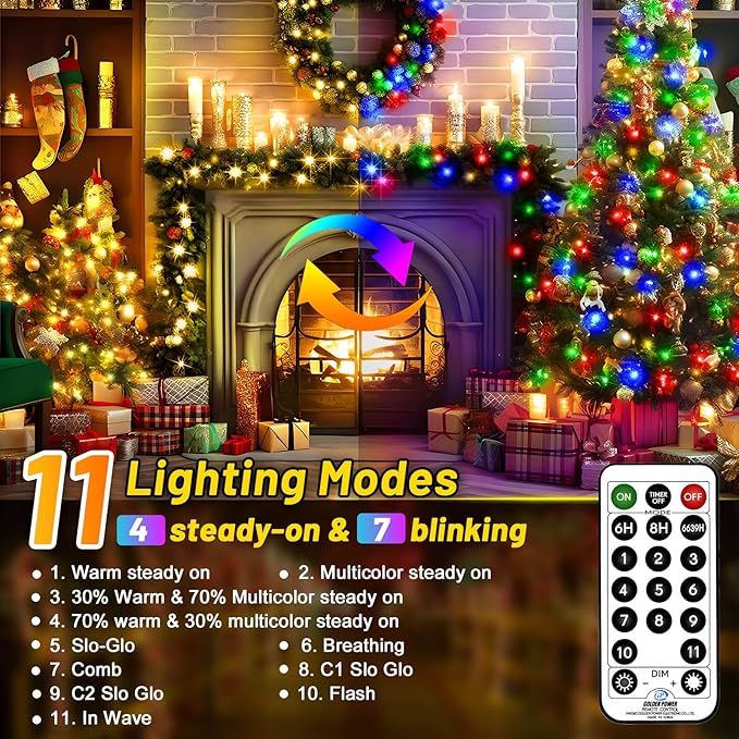 KNONEW 1000 LED 403FT Christmas Lights Outdoor Clear Wire Color Changing String Lights with 11 Modes & Timer Dimmable Fairy Light for Xmas Tree Roof Yard Wedding Decorations(Warm White to Multicolor)