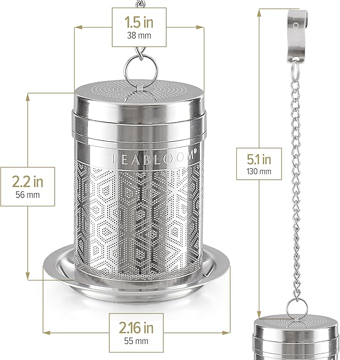 Teabloom Elegant Stainless Steel Loose Leaf Tea Infuser – Tea Connoisseur's Choice for White, Green, Oolong, Black, and Herbal Teas – Geometric Blossom Design – Small Size