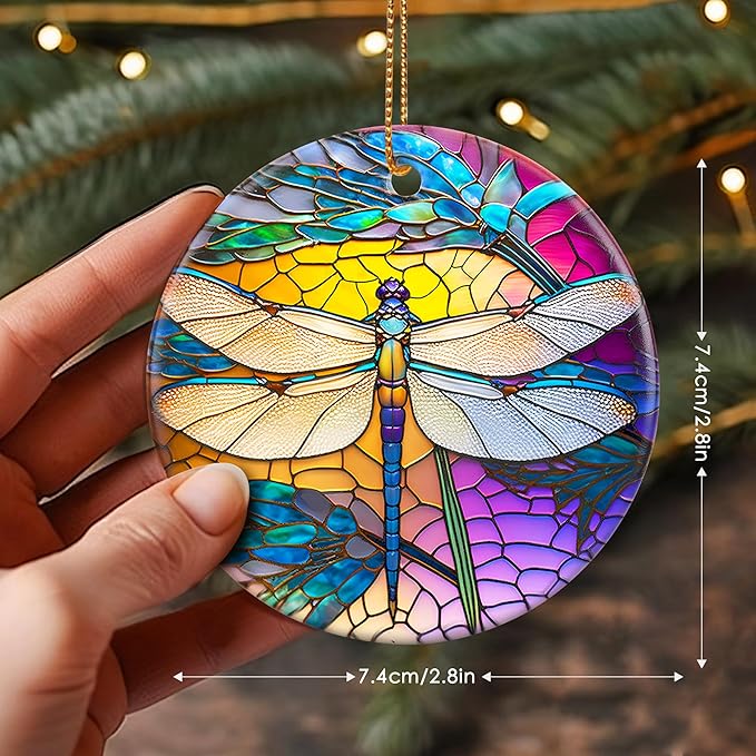 Dragonfly Christmas Ornaments, Touber Christmas Hanging Ornament, Christmas Tree Ornaments, Holiday Decor, Gifts for Dragonfly Lovers, Dragonflies Theme Gift - Pattern A