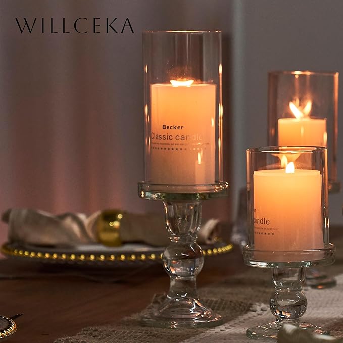 3 Pcs Clear Candle Holder, Glass Pillar Candle Holder Set for Taper Candlestick Pillar(Clear)