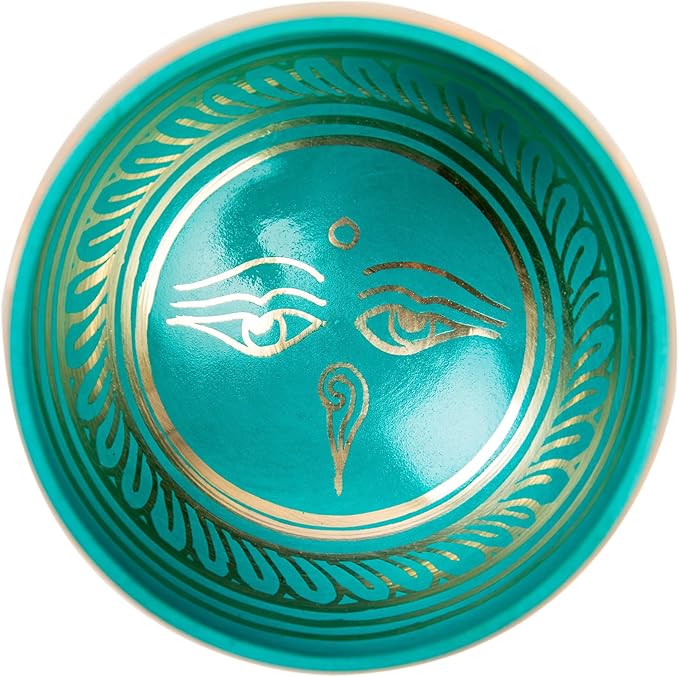 Tibetan Singing Bowl Set Brass - Master Healing Grade - Authentic Handcrafted Sound Bowl by Himalayan Bazaar (Turquoise)