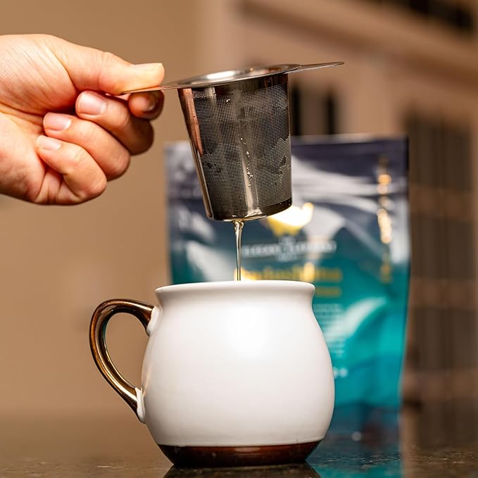 Fine Mesh Loose Tea Infuser −18/8 Stainless Steel, Large Capacity, Wide Double Handles−Fits Cups, Mugs, Small Teapots−Loose Leaf Tea Brew Basket, Steeper & Strainer −The Elegant Elephant