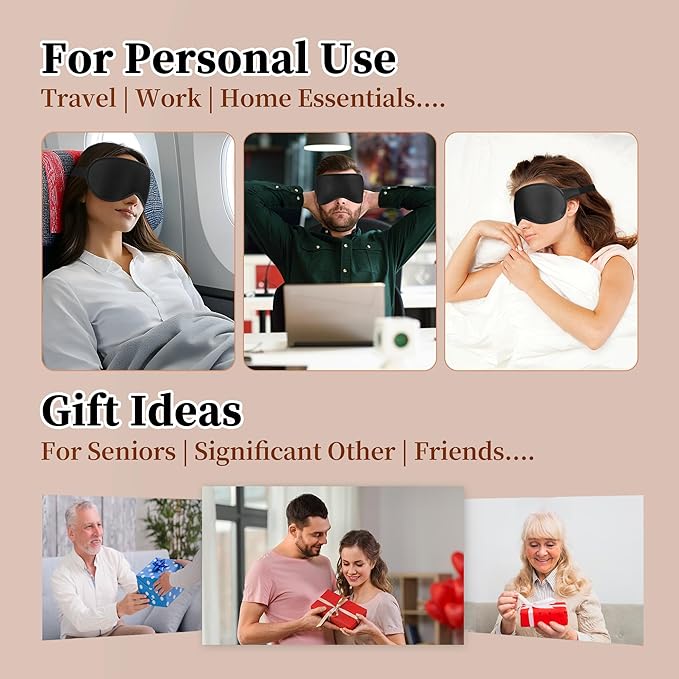 3D Sleep Mask for Men&Women, 2 Pack Contour Eye Masks for Sleep, Side Sleeping Mask for Men&Women, Blackout Eye Mask for Sleeping Eye Mask, Airplane Travel Essentials, Meditation Black Cooling Silk