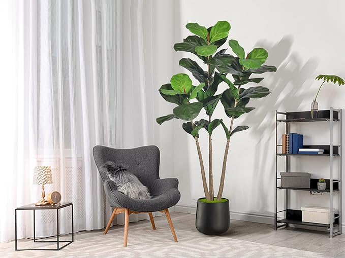 Artificial Fiddle Leaf Fig Tree, 5Ft Faux Floor Plants Fake Tropical Tree with Pot for Indoor Outdoor Office House Living Room Home Decor