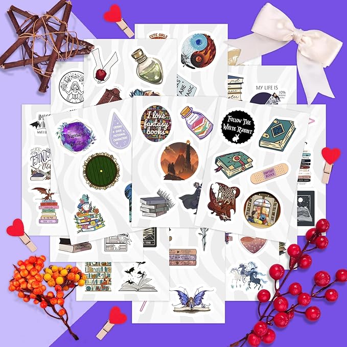 BulbaCraft 100Pcs Fantasy Book Stickers for Water Bottle and Laptop - Fantasy Book Party Favors & Decorations, Waterproof Vinyl Decals, Gifts for Women & Men