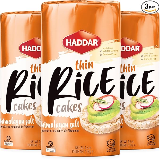 Haddar Wholegrain Thin Rice Cakes with Himalayan Sea Salt, 4.2oz (3 Pack) | Gluten Free | Made With Whole Grain Brown Rice | Vegan | Non GMO | Low Calorie | Zero Sugar | Kosher