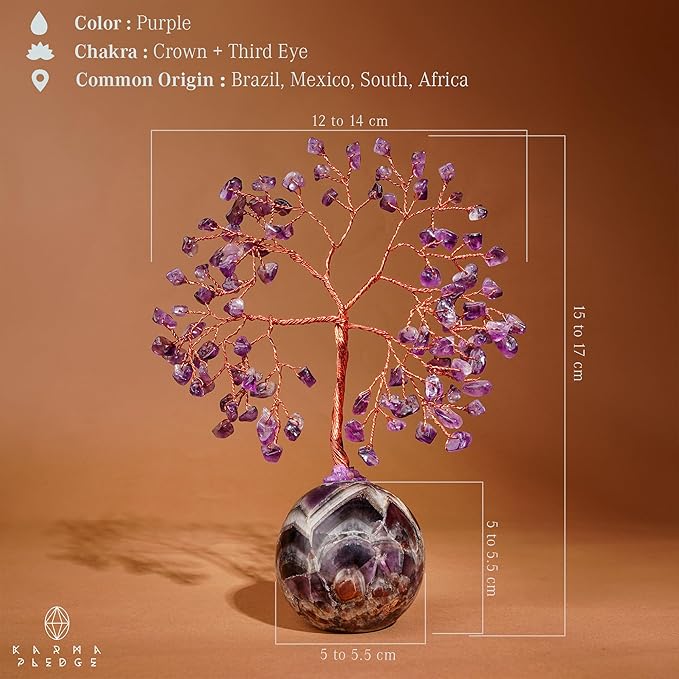 Amethyst Crystal Tree of Life Office Desk Decor, 7 Chakra Reiki Healing, Feng Shui Bonsai Home Decoration Tree for Positive Energy, Money, Good Luck, Yoga, Meditation, Spiritual Gifts for Women